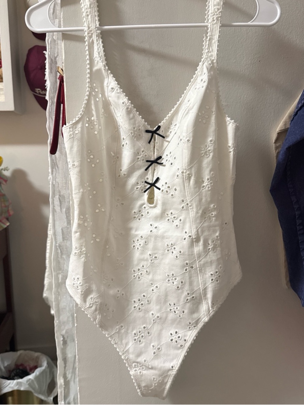 Free People White Eyelet Lace-Up Bodysuit